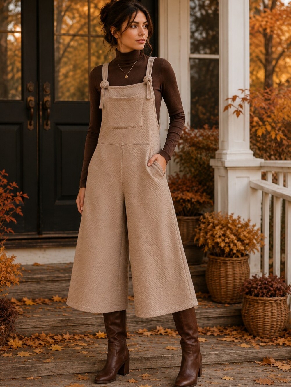 Seen & Be Seen NWT Taupe Textured Gaucho Bib Overalls Jumpsuit Wide Leg